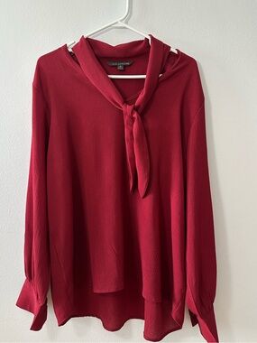 Tie-Neck Blouse in Deep Red